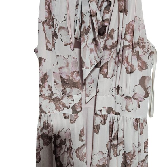 Floral Sleeveless Maxi Dress Bow Tie Neck Size Small Pink Lined Flowing - Picture 6 of 6